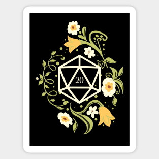 Polyhedral D20 Dice Plant and Flowers Sticker